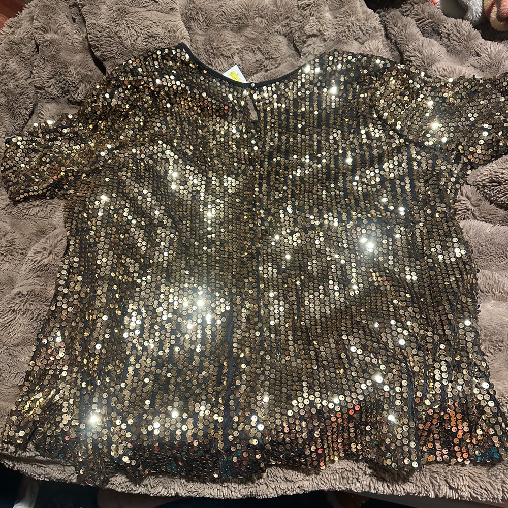 NY Collection Gold Sequin Black Blouse - Picture 6 of 7